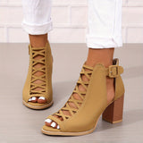 Women's Chunky Heeled Sandals, Peep Toe Cut-out Buckle Strap Stacked Heels, Retro High Heels