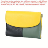 Color Block Genuine Leather Tri-Fold Mini Wallet For Women, Fashionable Casual Coin Purse With Card Slots