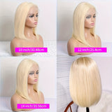 180% Density 613 Blonde Short Bob Wig Human Hair 13x4 HD Lace Front Wigs 10A Brazilian Straight Short Bob Wigs For Women Pre-plucked Natural Hairline Wig with Baby Hair