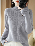 themeisles Urban Long Sleeves Solid Color Half Turtleneck Sweater Tops