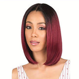 Elegant Ombre Burgundy Bob Wig For Women - Short Straight, Middle Part, Natural Synthetic Hair With Cap Net