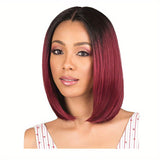 Elegant Ombre Burgundy Bob Wig For Women - Short Straight, Middle Part, Natural Synthetic Hair With Cap Net