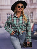 Plus Size Plaid Print Shirt - Relaxed Casual Long Sleeve Button Up with Lapel Collar and Loose Fit - Designed for Womens Plus Size Clothing Collection