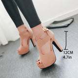 Chic Womens Open Toe Platform Sandals - Cutout & Stiletto Heels - Adjustable Ankle Strap Buckle Sandals for Fashion-Forward Summer Outdoor Style