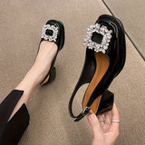 Chic Retro Rhinestone Chunky Heel Sandals - Fashion-Forward Buckle Strap Slingback Shoes for Women - Comfortable & Adjustable, Timeless Style