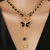 Black Chain Pendant Necklace For Women, Bohemian Elegant Style, Choker With Tassel Pendant, Clavicle Chain Jewelry