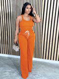 Chic Solid Two-piece Set - Flattering U-Neck Tank & Drawstring Pants Outfit - Womens Casual Everyday Wear