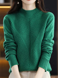 themeisles Urban Long Sleeves Solid Color Half Turtleneck Sweater Tops