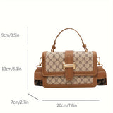 Trendy Classic Print Shoulder Square Bag, Top Handle Flap Crossbody Bag, Women's Colorblock Wallet