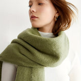 Simple Green Tassel Chunky Scarf, Leisure Style Thick Warm Shawl, Winter Coldproof Windproof Long Scarf For Women