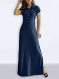 themeisles Split-side Pockets Buttoned Short Sleeves Plus Size Lapel Maxi Dresses