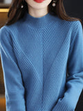 themeisles Urban Long Sleeves Solid Color Half Turtleneck Sweater Tops