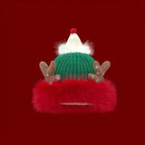 1pc Elegant Polyester Knitted Santa Hat with Faux Fur Trim and Reindeer Antlers - Festive Christmas Party Accessory and Gift for Men