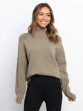 themeisles Stylish Long Sleeves Loose Solid Color High-Neck Sweater Tops