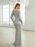 Glittering Sequin Bridesmaid Evening Dress - Flawless V Neck, Stretch Bodycon, Long Sleeves - Glamorous Gown for Parties & Banquets - Womens Formal Attire