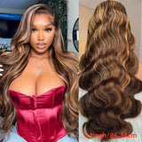 200% Density Body Wave Human Hair Wigs 4/27 Honey Blonde Ombre - Pre-Plucked 13x4 HD Transparent Lace Front Naturally Flattering for Women