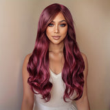 Coffee Brown Luxury Wavy Wig - Smooth Bevelled Edges, Heat-Resistant Fiber - 26 Everyday Synthetic Hair for Women