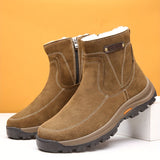 Men's Casual Snow Boots, Anti-skid Windproof Side-zippered Ankle Boots With Fuzzy Lining For Outdoor, Autumn And Winter