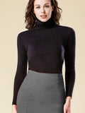 Soft Intimate Turtleneck Stretchy Thermal Underwear, Comfortable Solid Color Long Sleeve Slim Fit Top, Women's Lingerie & Sleepwear