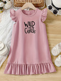 WILD LIKE CURLS Print, Girl's Fashion Casual Round Neck Flying Sleeve Dress For Summer