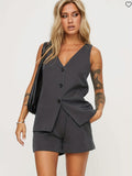 Chic Solid Color V-Neck Vest Jacket - Fashionable Button Front, Sleeveless & Elegant - Perfect Everyday Womens Clothing