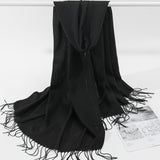 Simple Black Tassel Scarf Women's Basic Soft Warm Neck Scarf Casual Basic Coldproof Inelastic Scarf