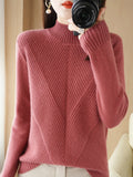 themeisles Urban Long Sleeves Solid Color Half Turtleneck Sweater Tops