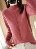 themeisles Urban Long Sleeves Solid Color Half Turtleneck Sweater Tops