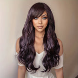 Coffee Brown Luxury Wavy Wig - Smooth Bevelled Edges, Heat-Resistant Fiber - 26 Everyday Synthetic Hair for Women