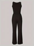 Chic Solid Two-piece Set - Flattering U-Neck Tank & Drawstring Pants Outfit - Womens Casual Everyday Wear