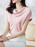 themeisles Solid Color Short Sleeves Loose One-Shoulder T-Shirts Tops