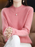 themeisles Urban Long Sleeves Solid Color Half Turtleneck Sweater Tops