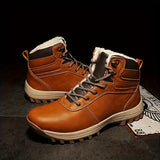 Plus Size Men's Trendy High Top Boots With Warm Plush Lining, Comfy Non Slip Lace Up Thermal Shoes, Winter