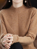 themeisles Urban Long Sleeves Solid Color Half Turtleneck Sweater Tops