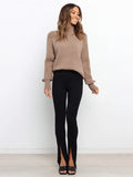 themeisles Stylish Long Sleeves Loose Solid Color High-Neck Sweater Tops