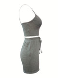 Chic Summer Two-piece Set - Flattering Backless Crop Cami Top & High Waist Drawstring Shorts Outfit - Womens Stylish Casual Wear