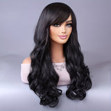 Coffee Brown Luxury Wavy Wig - Smooth Bevelled Edges, Heat-Resistant Fiber - 26 Everyday Synthetic Hair for Women