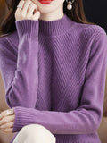 themeisles Urban Long Sleeves Solid Color Half Turtleneck Sweater Tops