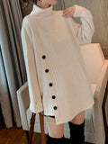 themeisles Buttoned Asymmetric Thick Loose High-neck Sweater Tops Pullovers Knitwear