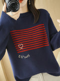 themeisles Casual Loose Long Sleeves Striped Round-Neck Sweater Tops