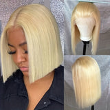 180% Density 613 Blonde Short Bob Wig Human Hair 13x4 HD Lace Front Wigs 10A Brazilian Straight Short Bob Wigs For Women Pre-plucked Natural Hairline Wig with Baby Hair