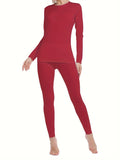 Seamless Thermal Underwear Set, Long Sleeve Crew Neck Tops & Pants, Women's Loungewear & Underwear