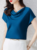 themeisles Solid Color Short Sleeves Loose One-Shoulder T-Shirts Tops