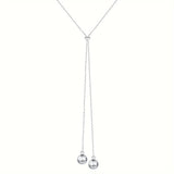 Elegant 925 Sterling Silver Y-Shaped Lariat Necklace - 40" Pull Through Chain with Spherical Tassel Pendants, Sleek Minimalist Style, Versatile Long Sweater and Back Necklace, 4g Weight