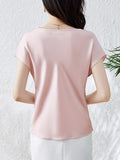 themeisles Solid Color Short Sleeves Loose One-Shoulder T-Shirts Tops