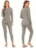 2-Piece Plus Size Thermal Underwear Set - Cozy Long Sleeve Round Neck Top & Bottoms for Women - Soft, Warm, and Comfortable Everyday Essentials for Cold Weather