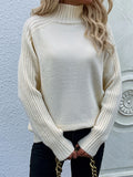 themeisles Stylish Long Sleeves Loose Solid Color High-Neck Sweater Tops