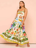 Casual Dresses Women Spaghetti Strap Malakai Linen Blend Contrast Floral Print Sundress Back Smocked Pocket Maxi Dress