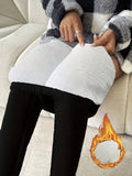 Women's Cozy Fleece-Lined Leggings - Solid Color, Stretchy Casual Pants for Fall & Winter