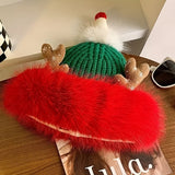 1pc Elegant Polyester Knitted Santa Hat with Faux Fur Trim and Reindeer Antlers - Festive Christmas Party Accessory and Gift for Men